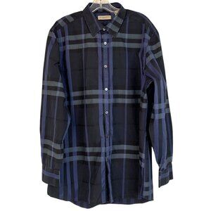 Burberry Navy and Black Checkered Men's Shirt